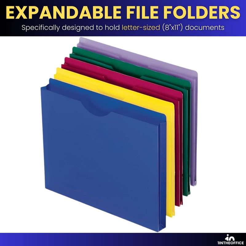 1InTheOffice Poly File Jacket File Folder, Letter 1" Expanding File Jacket, 20-Pack, Assorted - Image 3